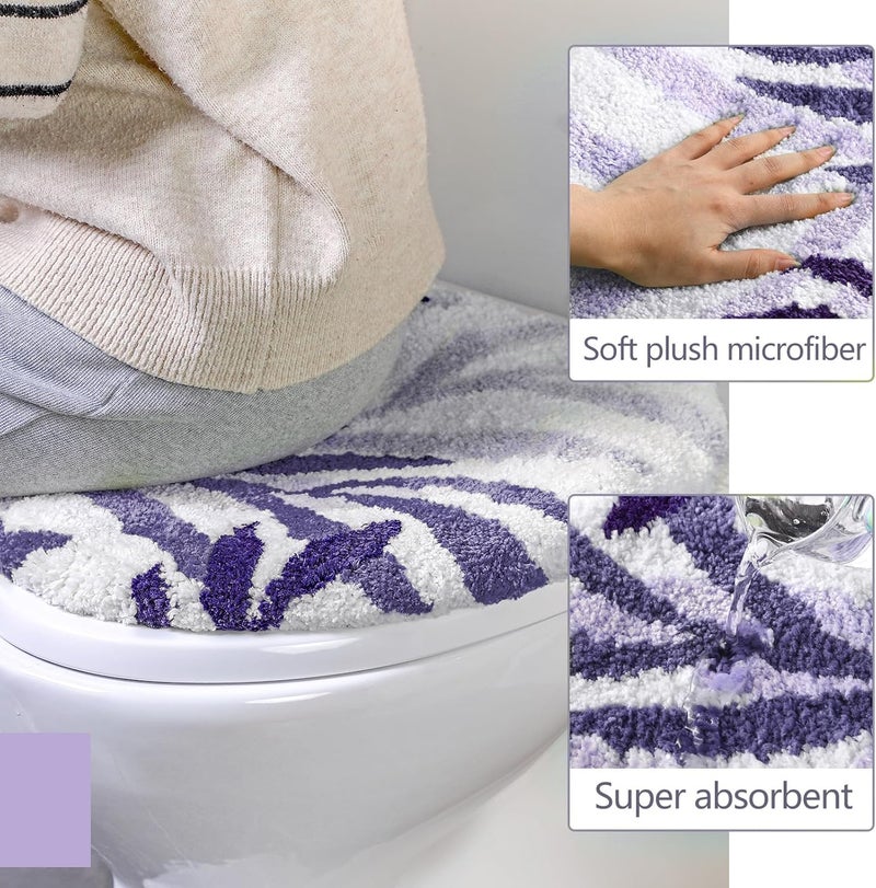 Mindsoft Purple Leaves Toilet Seat Covers Bathroom Toilet Lid Cover Soft Microfiber 17.5'' x 15'' Plush Tufted, Machine Washable, Adjustable Rubber Backing Fits Most Round Elongated Oblong Lids - Image 3